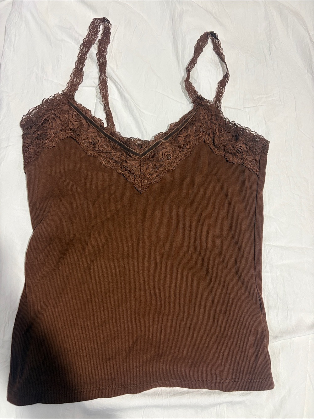 Forever 21 Brown Lace Trim Ribbed Cami